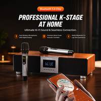 Sistem Karaoke Rumah OKON E18 5 Unit Speaker Driver dengan Mikrofon Nirkabel Ganda Terintegrasi Speaker Kayu untuk Pesta Rumah KTV