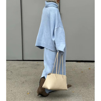 Ensemble deux pièces pour femme : pull col roulé ample en maille décontractée et jupe longue, style décontracté, personnalisable, marque privée, tenue douce et confortable