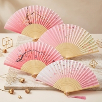 Kipas Lipat Kain Cina Buatan Tangan, Rangka Kayu, Sutra, Rumbai Bambu, Gaya Jepang, Kipas Mini, Dekorasi Pernikahan