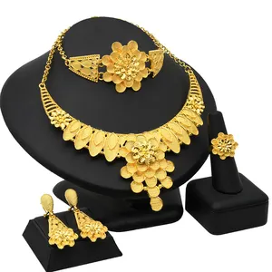 Conjunto de joyas, collar de pendientes de Joyería Árabe de oro de 24 quilates para mujer, decoración de boda