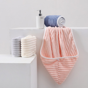 <b>Candy</b> Colored Corduroy Hair Drying Cap Coral Fleece Quick Dry Striped 25x65cm Home Use - Product Image 4