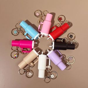 Wholesale Mini Cup Keychain 3D Charm Tumbler Lipstick Storage Holder Removable Lid Metal Flower Decor <b>Key</b> <b>Ring</b> Accessories - Product Image 5