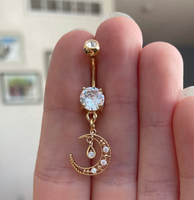 Anneaux de nombril en acier inoxydable, anneaux de nombril, piercing corporel, plaqué or, papillon, chirurgical, CZ, anneau de nombril lune, bijoux 18K