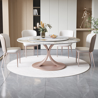 Luxuriöses Esszimmer-Set mit Marmor-Rundtisch und Drehplatte, Hotel-Marmor-Esstisch-Set für 6 Personen