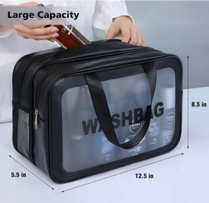Women's Large Capacity Storage PVC Toiletry Bag Set Three Semi- PU Frosted Bath Swimming Cosmetic Bags <b>Cases</b> - Product Image 4