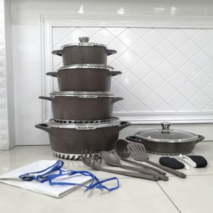 Bộ dụng cụ nấu ăn 17 món bằng nhôm đúc phủ chống dính, bền, an toàn với máy rửa chén, bộ nồi chảo đá granite màu xám - Product Image 2