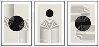 Affiche imprimable avec lignes d'arche demi-cercle arc-en-ciel, formes géométriques abstraites noires, décoration bohème du milieu du siècle, art minimaliste