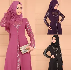 Plus Size Factory Günstiger Preis Großhandel Frauen Drucken Langarm Kleid Muslimische Kleidung Islamische Kleidung für Damen