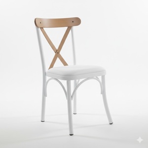 Ensemble de meubles de salle à manger de style nordique moderne - Table extensible en bois avec 4 chaises en acier inoxydable à dossier croisé et revêtement en cuir PU pour hôtel - Product Image 5