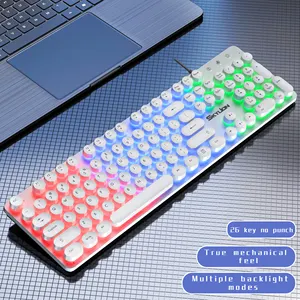 H300 punk teclado jogo de chave redondo, para escritório, luzes coloridas
