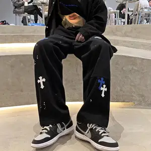 Men Jeans Pant Breathable Ripped Boys Casual Leg Pants Custom Hip Hop Brand Cargo Cross Skate Pants