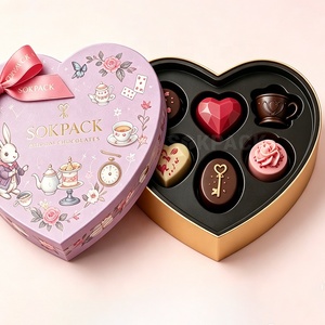 Boîte cadeau rigide personnalisée en forme de cœur pour aliments pour bébés et chocolats, avec insert en plastique noir, ruban en satin, boîte à bonbons pour la Saint-Valentin - Product Image 4