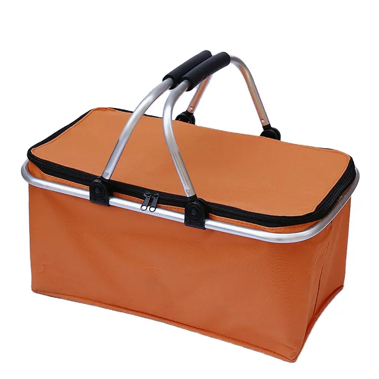 Wholesale Oxford Fabric Foldable Outdoor Insulated Medium Size Cooler Picnic Bag Eco-friendly Picnic Lunch Box Basket For Travel