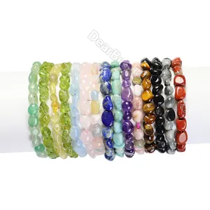 Pulsera con cuentas de piedra caída natural al por mayor, pulsera elástica duradera con pepita de Gema real de cristal curativo para mujeres y hombres de 18,5 CM