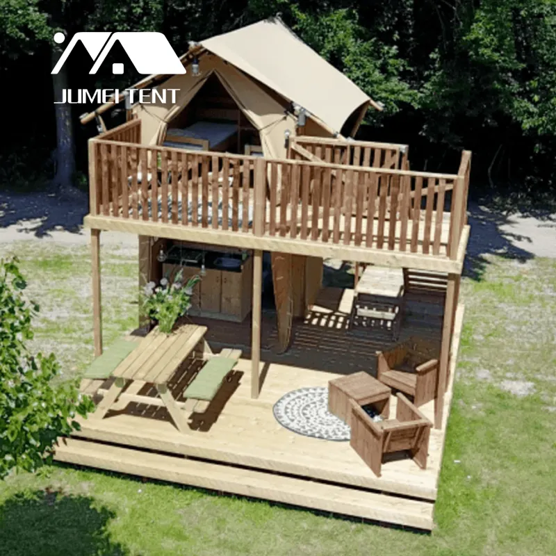 Camping Resort Hotel Doppeldecker PVC wasserdichte neue Design Holz Safari Zelte