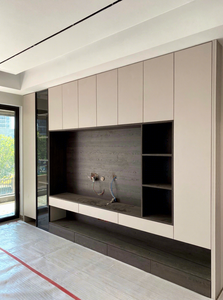 Meuble TV mural moderne blanc et noir avec étagères ouvertes, zone de rangement latérale pour chaussures, haut et <span class=keywords><strong>bas</strong></span> - Product Image 3