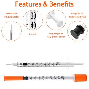 Seringue d'alimentation, seringues jetables de 1 ml, 0,5 ml, 0,3 ml, seringue à insuline avec aiguille 29G/30G/31G/32G, utilisable pour les animaux - Product Image 3