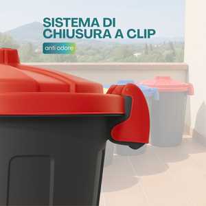 Set di 4 contenitori per la raccolta differenziata da 25 litri con coperchi colorati, chiusure a clip e maniglie integrate - Product Image 4
