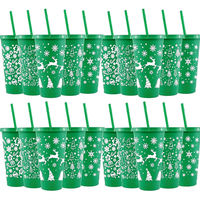 Gobelets en plastique écologiques sans BPA de 24 oz avec couvercles et pailles, motif flocon de neige de Noël, réutilisables en PP, pour cadeaux de fête