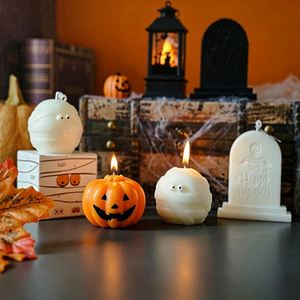 Bougie parfumée en cire de soja en forme de citrouille, de fantôme et de pierre tombale pour Halloween, pour la décoration d'ambiance de table de fête à la maison - Product Image 5