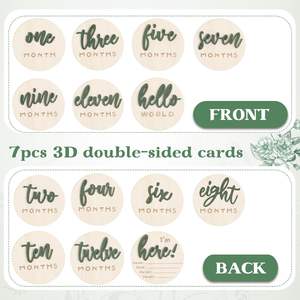 Set di 7 Carte Mensili 3D per Neonati, Insegne per Annuncio Nascita, Cartelli Bifacciali 'Hello World' per Neonati, Dischi in Legno - Product Image 5