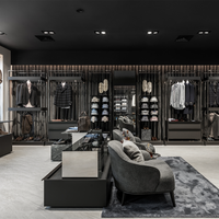 Meuble mural personnalisé pour hommes au détail Vitrine de vêtements en bois sur mesure Magasin de vêtements Design d'intérieur