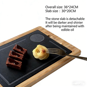 Plato de carne estilo occidental de pizarra negra y madera para restaurante, ecológico, pulido, para fiestas, de Hotel Vintage - Product Image 2