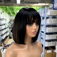 Perruque Bob Droite en Cheveux Humains avec Frange, Perruque Bob Lace Front 13x4, Cheveux Vierges Alignés, Mèches, Vente en Gros pour Revendeurs