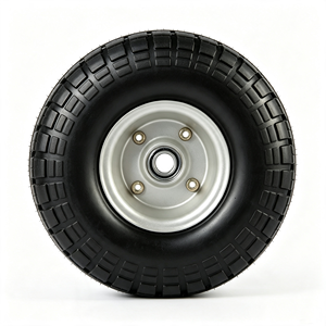 10x3.50-4 <b>Flat</b> Free Solid PU Foam Wheel Puncture Proof Rubber Wheel Metal Rim Hand <b>Trolley</b> Wheelbarrow Replacement Wheel - Product Image 2