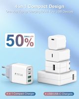 HYTO Chargeur USB C Rapide 40W 4 ports Adaptateur Secteur USB C PD 20W QC3.0 Prise USB Avec 1m Câble Chargeur USB Type Rapide