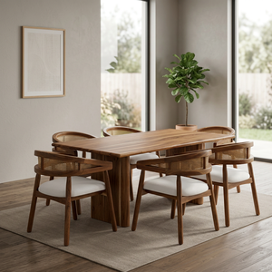 Ensemble de table à manger en bois massif minimaliste moderne avec chaises en rotin, meubles écologiques pour la maison - Product Image 3