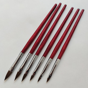 Lot de 5 pinceaux à ongles en acrylique avec manche en bois rouge, poils en nylon, pour poudre, sculpture, peinture, manucure en salon - Product Image 5