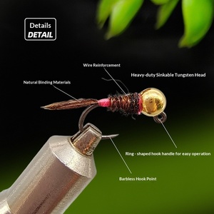 Mouche de pêche à <span class=keywords><strong>la</strong></span> mouche Euro Nymphing sans ardillon, tête perlée en tungstène, nouée à <span class=keywords><strong>la</strong></span> main, coulante, sans plomb, pour truite et grêle, taille 14 # - Product Image 2