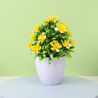 Bonsaï de rose artificielle en plastique Huaien - Pot de fleurs artificielles réalistes pour la décoration intérieure de la maison et du bureau (5 feuilles, Saint-Valentin, Pâques)