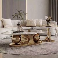 Table basse élégante en marbre avec base en acier inoxydable doré poli, ensemble de meubles de luxe moderne pour hall d'hôtel, salon, Yeehon