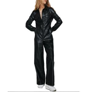 Monos y Bodys Elegantes y Sensuales de Moda, Mono de Piel Sintética Negra con Pantalones Anchos para Mujer - Product Image 2