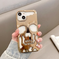 Coque de téléphone 3D de luxe électroplaquée tête de crâne creuse pour iPhone 18 Pro Max 18 Plus, motif squelette humain, finition métallique brillante