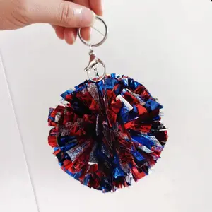 Factory wholesale pink orange green cheer keychain laser metallic pom poms cheerleader