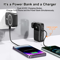 Batterie externe magnétique sans fil 10000 mAh, chargeur portable AC 22,5 W PD à charge rapide, câbles intégrés, affichage LED