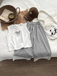 Conjunto de Ropa Casual para Niñas, Chaleco Informal de Algodón Puro con Borde, Pantalones Anchos Tipo Culotte - Product Image 3