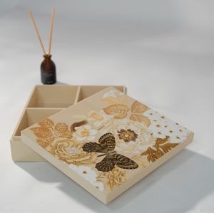 Luxury Lacquer <b>Box</b> With Golden Butterfly and Floral Pattern Handcrafted Wooden Jewelry Organizer With Compartments Premium - Product Image 1