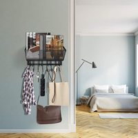 Toxiya — porte-manteau, panier en maille pour fil, 12 crochets, cintre de porte et organisateur mural pour salle de bains et chambre à coucher
