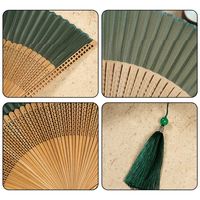 Éventail pliant artisanal en bois de couleur unie avec logo personnalisé, style chinois, pompon, portable, pour mariage, fête, danse, cadeau