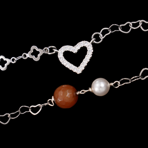 Collana con Ciondolo a Foglia d'Acero 2026, Catena a Forma di Cuore, Zircone, Pietra Naturale, Perla, Placcato Argento, Perla Imitazione - Product Image 5