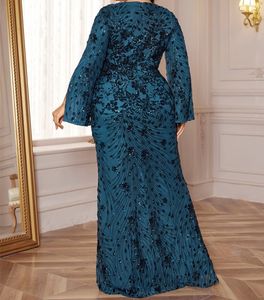 فستان سهرة طويل فاخر بمقاسات كبيرة من L إلى 4XL، مزين بالترتر اللامع بأكمام طويلة، مناسب لحفلات الزفاف والمناسبات الرسمية، بقصة حورية البحر الضيقة، مثالي لأم العروس - Product Image 6