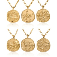 12 Constellations Zodiac Collier Simple Délicat 18k Or Pièce Pendentif Personnalisé Anniversaire Cadeaux Faits À La Main