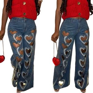 Women's New Hollow Embroidery Love Stretch Personalized <b>Jeans</b> Fashion - Product Image 3
