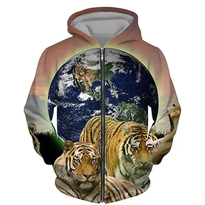 Tiger Printing Sublimation Zipper Hoodies Fabricants lourds Unisexe Surdimensionné Essentials <span class=keywords><strong>Anime</strong></span> Full Zip Up Hoodie - Product Image 5