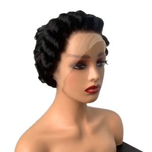 Perruque Lace Front <span class=keywords><strong>13</strong></span>*4 pour cheveux courts bouclés style elfe, entièrement tissée à la main, peut être permanentée et teinte, origine Henan - Product Image 5