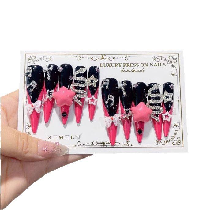 10 Piece Long Coffin Handcrafted False Nails Extensions Snake-Style 3D Design Silver Press on Type Artificial Fingernails